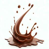 Chocolate fluid splash crown flow with bubbles and drops isolated on white background. Generative AI photo