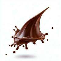 Chocolate fluid splash crown flow with bubbles and drops isolated on white background. Generative AI photo
