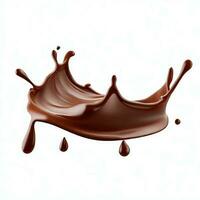 Chocolate fluid splash crown flow with bubbles and drops isolated on white background. Generative AI photo