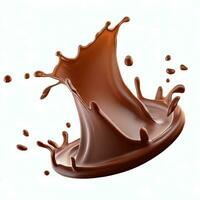 Chocolate fluid splash crown flow with bubbles and drops isolated on white background. Generative AI photo
