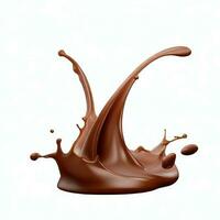 Chocolate fluid splash crown flow with bubbles and drops isolated on white background. Generative AI photo