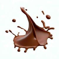Chocolate fluid splash crown flow with bubbles and drops isolated on white background. Generative AI photo