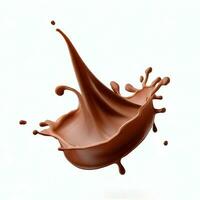 Chocolate fluid splash crown flow with bubbles and drops isolated on white background. Generative AI photo