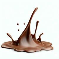 Chocolate fluid splash crown flow with bubbles and drops isolated on white background. Generative AI photo
