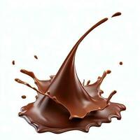 Chocolate fluid splash crown flow with bubbles and drops isolated on white background. Generative AI photo