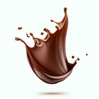 Chocolate fluid splash crown flow with bubbles and drops isolated on white background. Generative AI photo