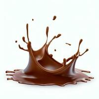 Chocolate fluid splash crown flow with bubbles and drops isolated on white background. Generative AI photo