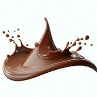 Chocolate fluid splash crown flow with bubbles and drops isolated on white background. Generative AI photo