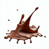 Chocolate fluid splash crown flow with bubbles and drops isolated on white background. Generative AI photo