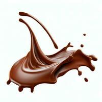 Chocolate fluid splash crown flow with bubbles and drops isolated on white background. Generative AI photo