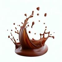 Chocolate fluid splash crown flow with bubbles and drops isolated on white background. Generative AI photo