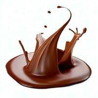 Chocolate fluid splash crown flow with bubbles and drops isolated on white background. Generative AI photo