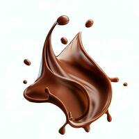 Chocolate fluid splash crown flow with bubbles and drops isolated on white background. Generative AI photo