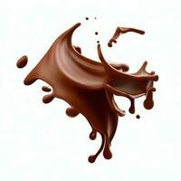 Chocolate fluid splash crown flow with bubbles and drops isolated on white background. Generative AI photo