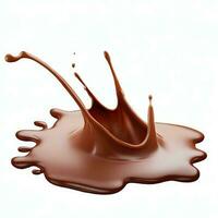 Chocolate fluid splash crown flow with bubbles and drops isolated on white background. Generative AI photo
