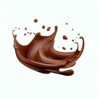 Chocolate fluid splash crown flow with bubbles and drops isolated on white background. Generative AI photo