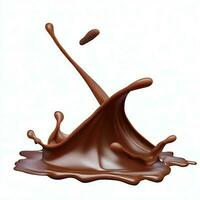 Chocolate fluid splash crown flow with bubbles and drops isolated on white background. Generative AI photo