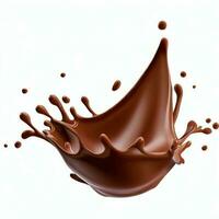 Chocolate fluid splash crown flow with bubbles and drops isolated on white background. Generative AI photo