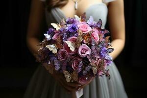 Beautiful trendy butterfly bouquet wedding photo