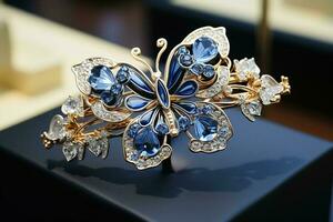 Blue gemstone hairpin butterfly photo