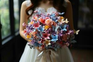 Beautiful trendy butterfly bouquet wedding photo