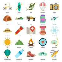 adventure icon set, summer camping trip symbols collection, logo illustrations, tourism or hiking sign package isolated vector illustration