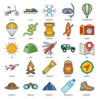 adventure icon set, summer camping trip symbols collection, logo illustrations, tourism or hiking sign package isolated vector illustration