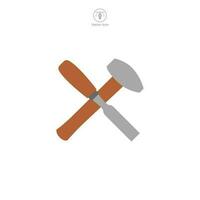 carpentry woodword mechanic hammer chisel cross icon symbol vector illustration isolated on white background