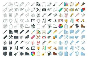 Art icon mega set, Design and drawing symbols collection, logo illustrations, art and entertainment signs pictograms package isolated vector illustration