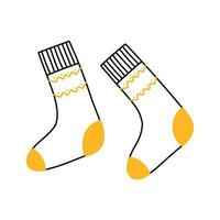 Socks in doodle style. Linear pair of warm socks. Vector illustration.