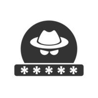 Vector illustration of hacker passwords icon in dark color and white background