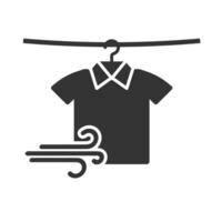 Vector illustration of drying clothes icon in dark color and white background