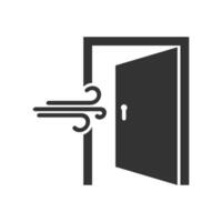 Vector illustration of the wind blows in through the door icon in dark color and white background