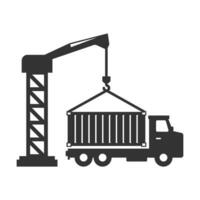 Vector illustration of crane trucks icon in dark color and white background