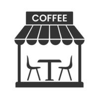 Vector illustration of coffee shop icon in dark color and white background