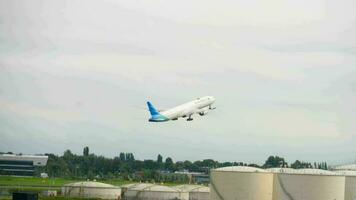 AMSTERDAM, THE NETHERLANDS JULY 29, 2017 - Garuda Indonesia Boeing 777 take off on 18L Aalsmeerbaan and climb, Shiphol Airport, Amsterdam, Holland video