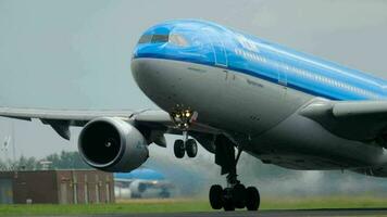 AMSTERDAM, THE NETHERLANDS JULY 25, 2017 - KLM Royal Dutch Airlines Airbus 330 PH AOC climb after take off at Polderbaan 36L, Shiphol Airport, Amsterdam, Holland video