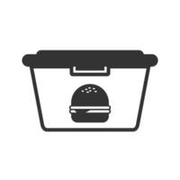 Vector illustration of food container icon in dark color and white background