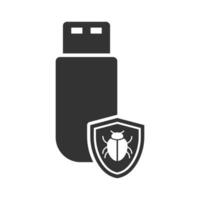 Vector illustration of Flash disk virus protection icon in dark color and white background