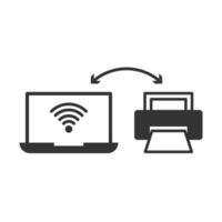 Vector illustration of printer connection icon in dark color and white background