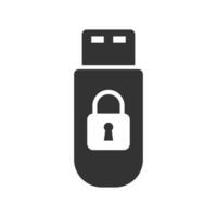 Vector illustration of flash drive lock icon in dark color and white background