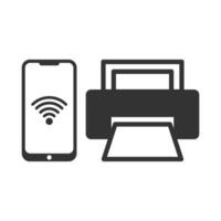 Vector illustration of smartphone connection to the printer icon in dark color and white background