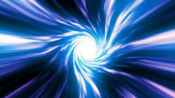 Blue hypertunnel spinning speed space tunnel made of twisted swirling energy magic glowing light lines abstract background video