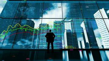 man standing at-window-in-office-building video