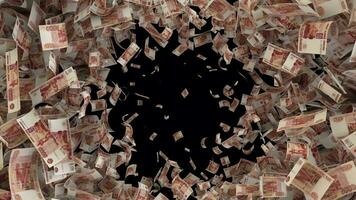 Dynamic Russian Ruble money bills transition from the edges to the middle and from the edges to the middle video