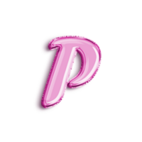Brilliant balloon alphabet letter P in pink color. 3d rendering realistic metallic hot air balloon, ready to use for your birthday celebration and party, isolated with transparent background png