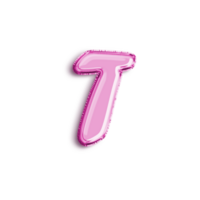 Brilliant balloon alphabet letter T in pink color. 3d rendering realistic metallic hot air balloon, ready to use for your birthday celebration and party, isolated with transparent background png