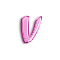 Brilliant balloon alphabet letter v in pink color. 3d rendering realistic metallic hot air balloon, ready to use for your birthday celebration and party, isolated with transparent background png