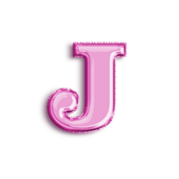Brilliant balloon alphabet letter J in pink color. 3d rendering realistic metallic hot air balloon, ready to use for your birthday celebration and party, isolated with transparent background png