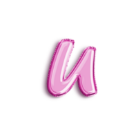 Brilliant balloon alphabet letter U in pink color. 3d rendering realistic metallic hot air balloon, ready to use for your birthday celebration and party, isolated with transparent background png